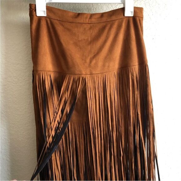 Anthropologie RAGA Asymmetrical Fringe Skirt in Brown and Black - Picture 7 of 10